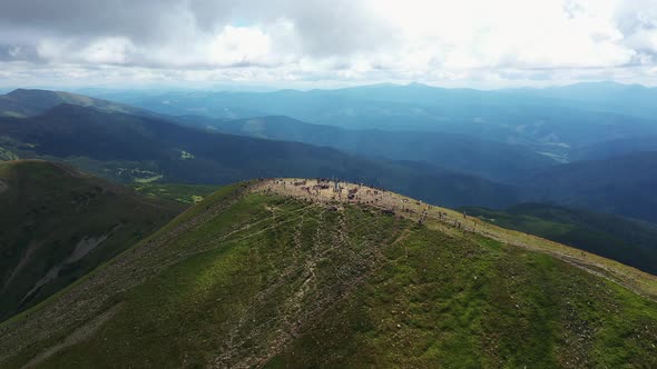 The Top of Mount Hoverla and the Panorama of the Montenegrin Ridge Aerial View