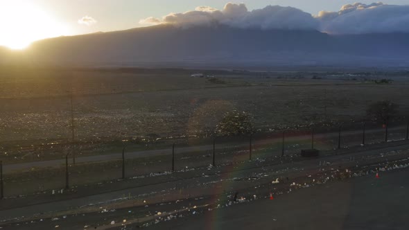 Aerial View of Landfill with Garbage and Many Plastic Bags Flying with Wind