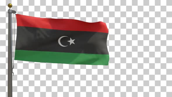 Libya Flag on Flagpole with Alpha Channel