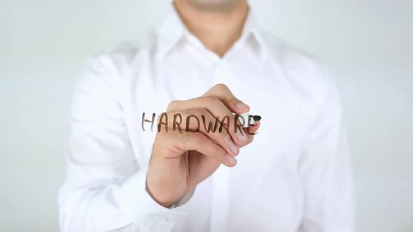 Hardware Businessman Writing on Glass