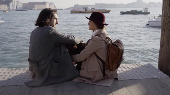 Slow motion shot of couple in love in Venice