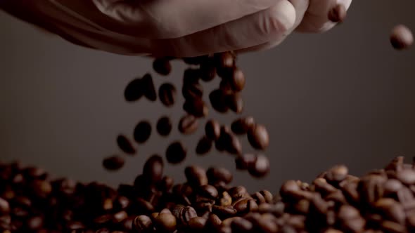 Hands Holding Fresh Coffee Grains Closeup