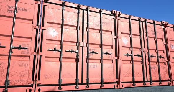 Row of Red Cargo Shipping Containers alt