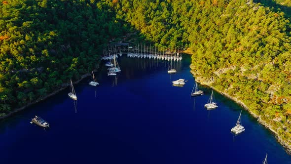 Aerial Footage of the Picturesque Bay of the Many Islands Near Marmaris Participants of the Sailing