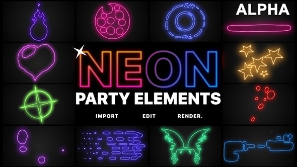 Neon Party Elements | Motion Graphics Pack