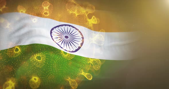 India Flag With Corona Virus Bacteria 4K alt