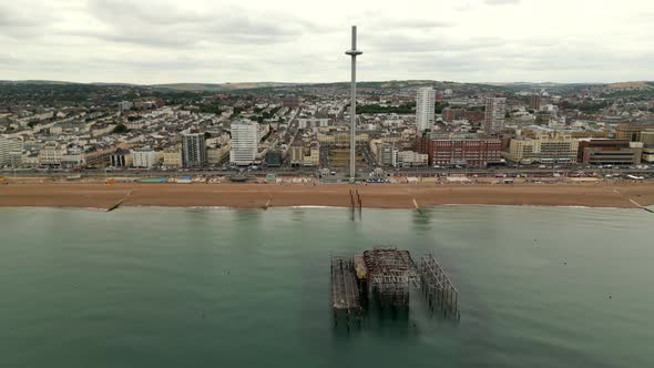 Aerial Tour Of The Old Brighton West Pier Uk Circa July 2022