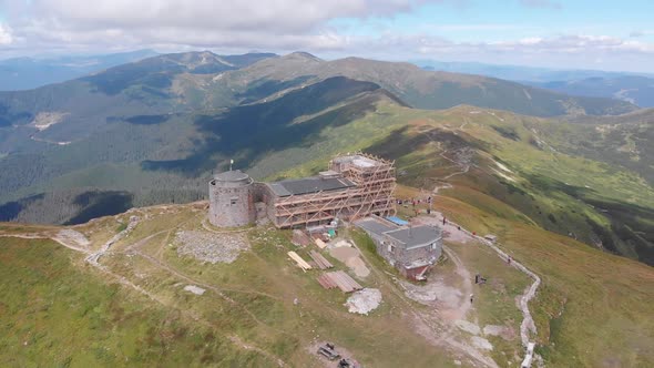 Aerial View Top of Pip Ivan Chernogorsky Mountain and Carpathian Mountain Range