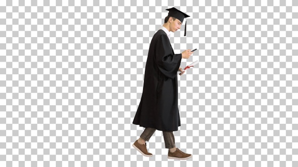 Graduation: Happy student walking and, Alpha Channel