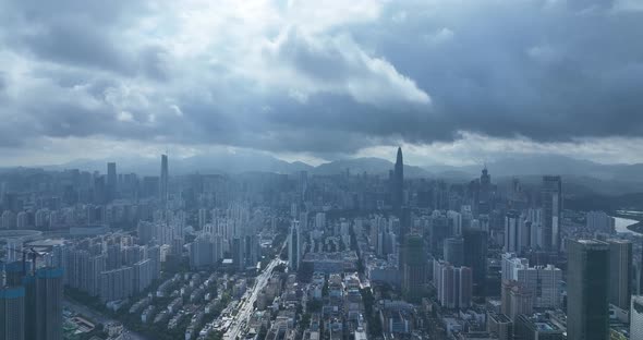 Aerial footage of landscape in shenzhen city, China ,fast motion
