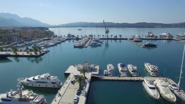 Flying Over Yachts And Sailboats Of Porto Montenegro Marina