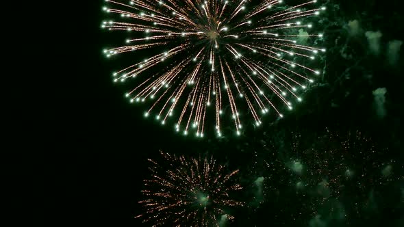 Colorful Firework display at night on sky background