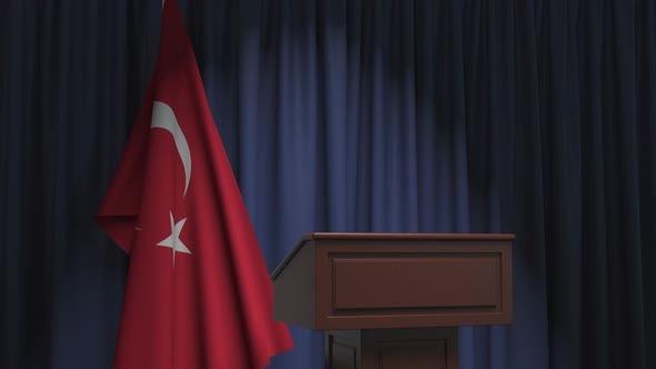 Flag of Turkey and Speaker Podium Tribune