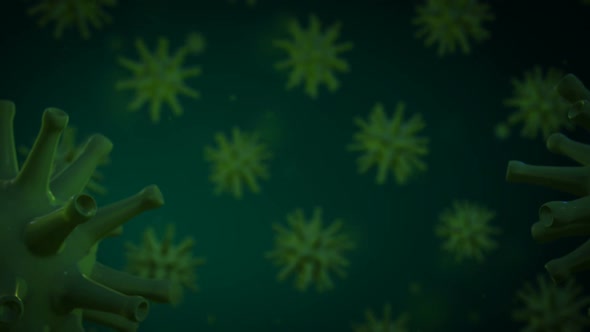 Coronavirus floating in a dense fluid - 3d rendering - cartoon style