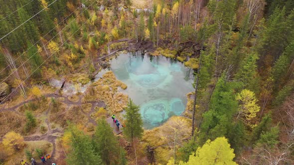 Geyser Blue Lake Yellow Trees