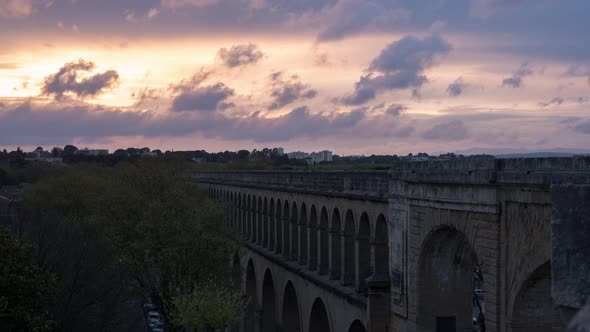 Timelapse of Saint-Clement Aqueduct at sunset