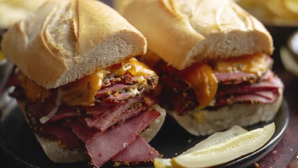 Super Deluxe Tasty Grilled Reuben Sandwiches with Pastrami Meat Cheddar Cheese