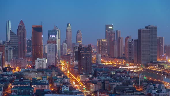 Tianjin skyline sunrise timelapse