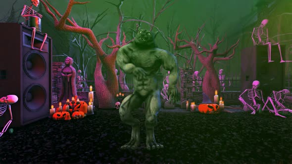 Werewolf sexy dancing in a graveyard party