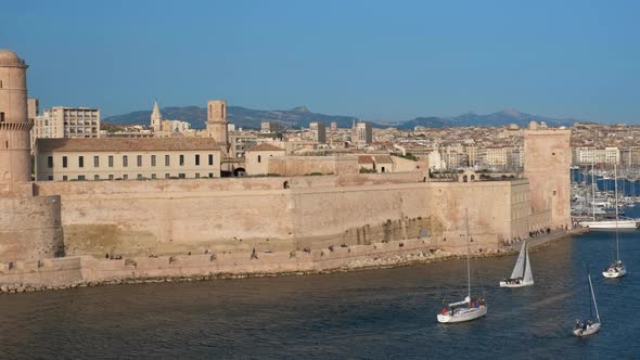 Yachts Coming To Marseille Old Port on Sunset. Marseille, France