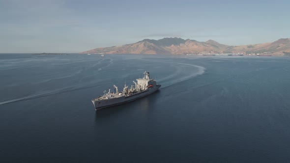 Sea Bay with Cargo Ships