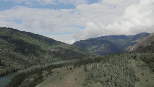 Blue river Katun between mountains of Ak-Kem valley in Altai