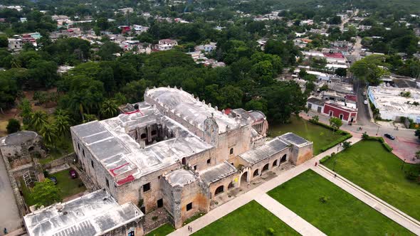 Aerial shot of san bernardino de Siena in Valladolid Mexico