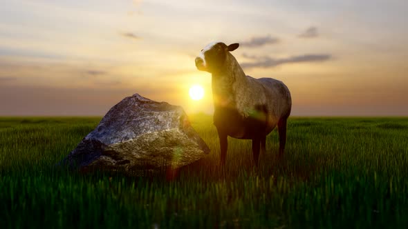 Lonely Sheep and Sunset View
