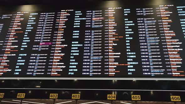 Plane Flights Arrival and Departure Information Board at Airport Terminal Lobby