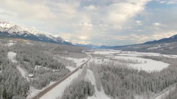 Beautiful Aerial Drone View of a Road in Canadian Mountain Landscape