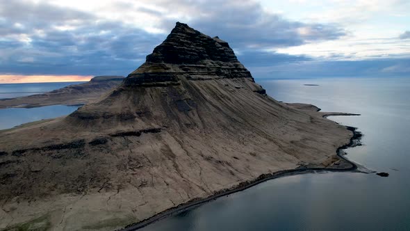 Close up Iceland Drone of Kirkjufell Mountain Western Iceland Snaefellsnes Pennisula