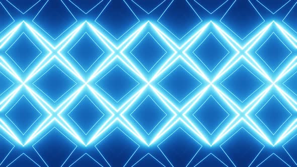 Blue grid with bright flowing lights on a black background.