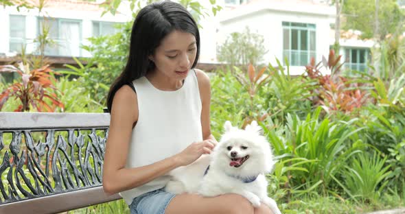 Woman play with her dog at outdoor park