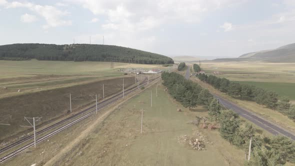 Aerial view of Traction substation of Pokani railway station, Georgia