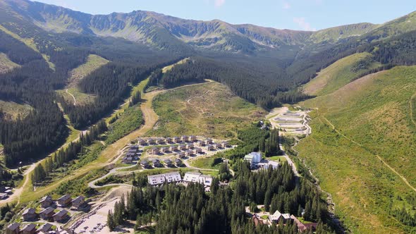 Aerial view of the Jasna recreation center in Demanovska Dolina in Slovakia