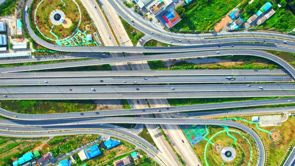 4K footage : aerial view from a drone flying over expressway