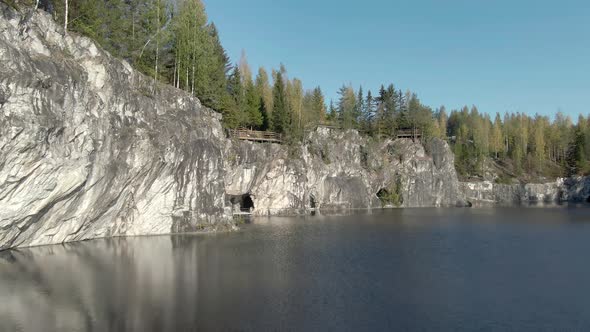 Beautiful Aerial Footage of Ruskeala Mountain Park in Karelia in