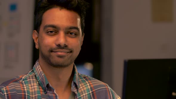 Portrait of Indian Man at Night Office 74