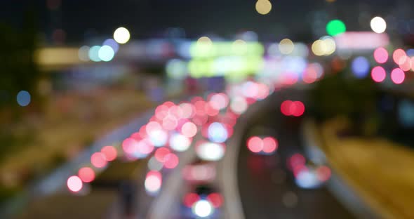 Unfocused of traffic in city at night