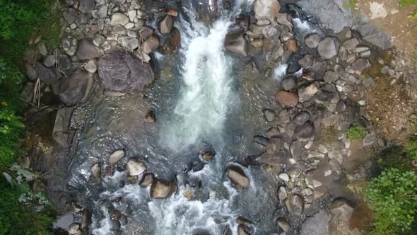  Aerial fotage Slow motion River in forest