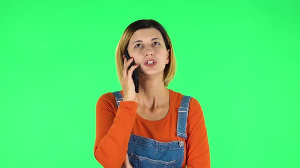 Girl Talking for Mobile Phone. Green Screen