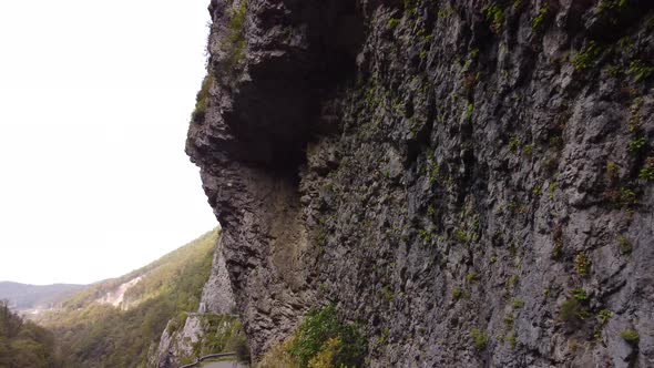 Aerial view from a drone on a road in the mountains.