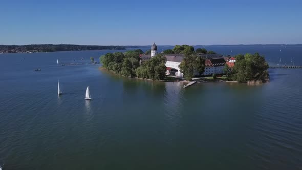 Aerial View of Frauenchiemsee or Fraueninsel Germany