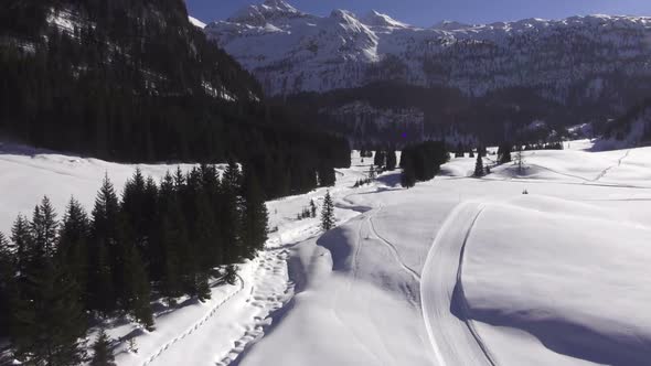 Flying Over Beautiful Snow Covered Winter Landscape