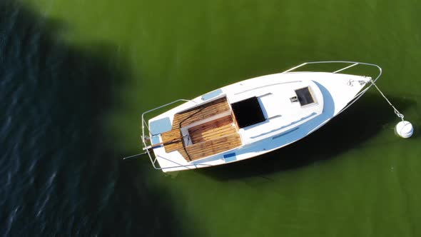 Boat Yacht on Lake. Aerial View