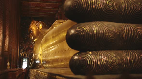 Thailand Enormous Gold Reclining Buddha, Large Buddhist Statue at Temple of the Reclining Buddha in
