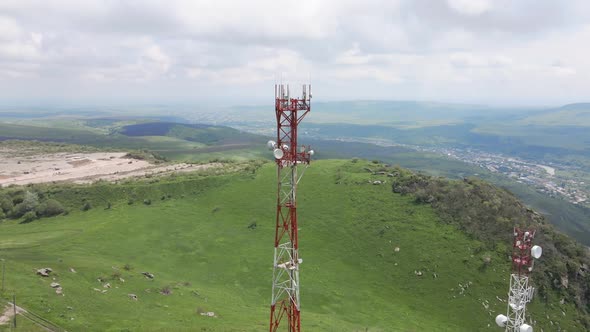 Telecommunication tower installed at the top of mountain