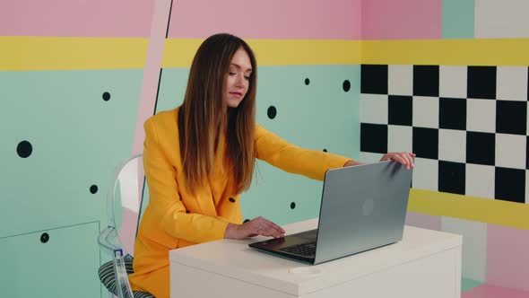 Business Woman Is Working On Laptop