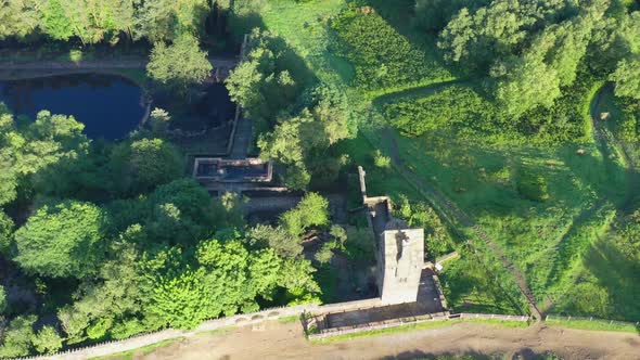 An aerial view around the Pigeon Tower in Rivington
