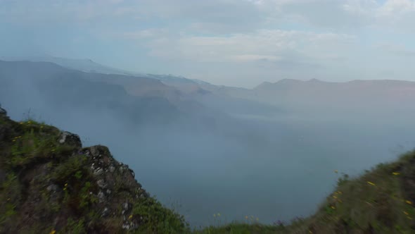 Foggy Birds Eye Panorama of Highlands in Iceland